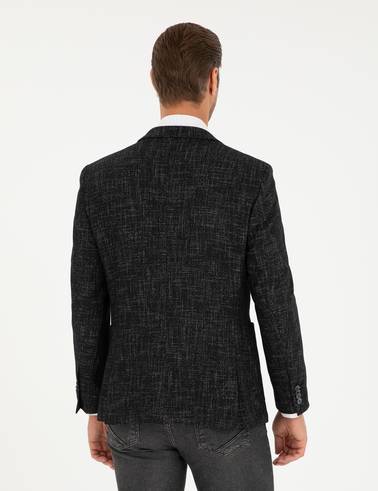 Siyah Yün Karışımlı Ex. Slim Fit Ceket