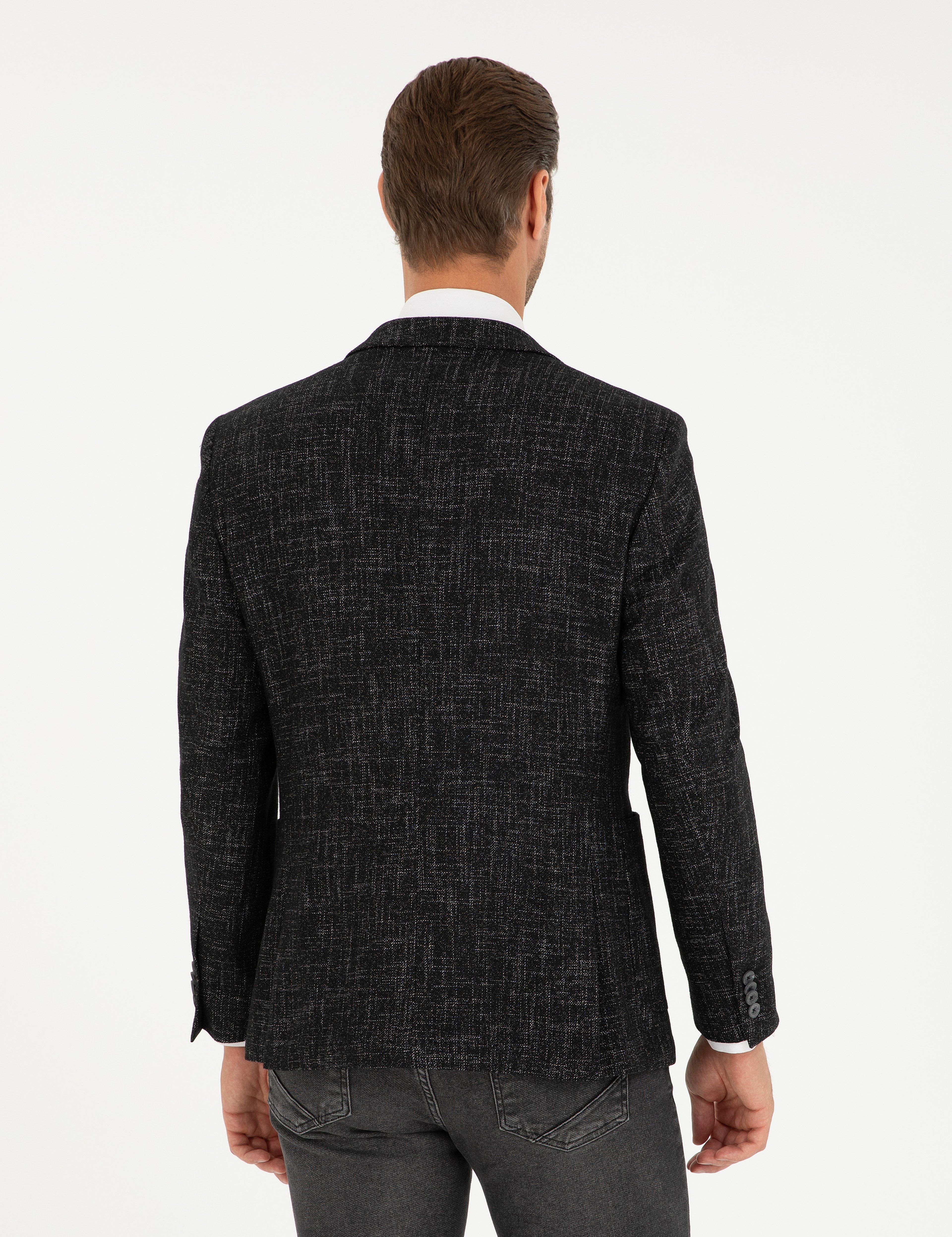 Siyah Yün Karışımlı Ex. Slim Fit Ceket - Image 5
