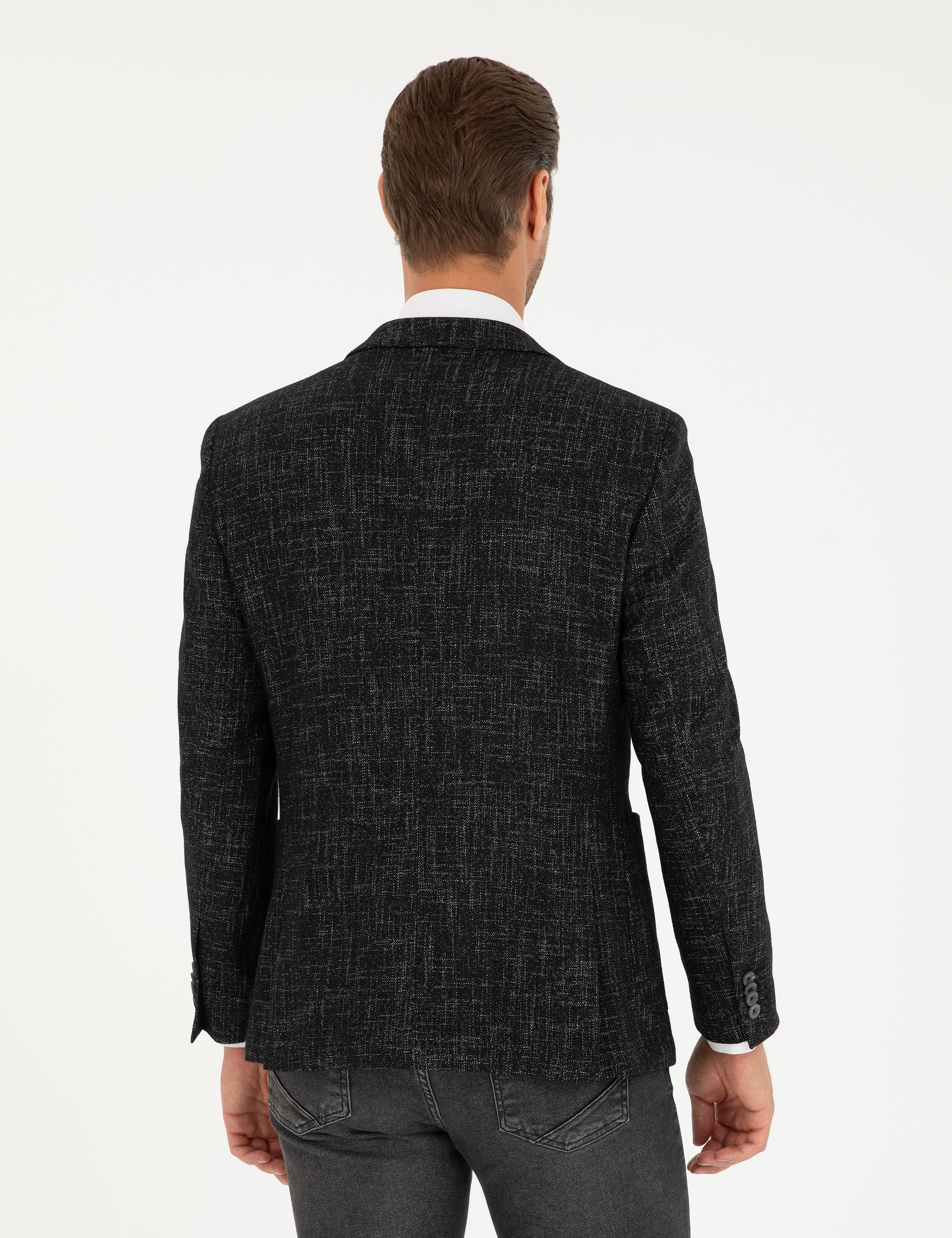 Siyah Yün Karışımlı Ex. Slim Fit Ceket