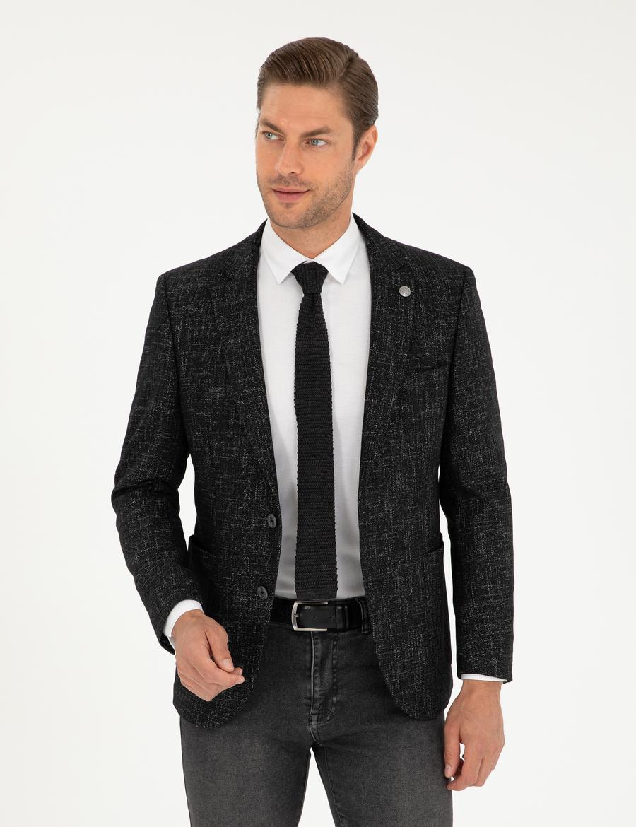 Siyah Yün Karışımlı Ex. Slim Fit Ceket