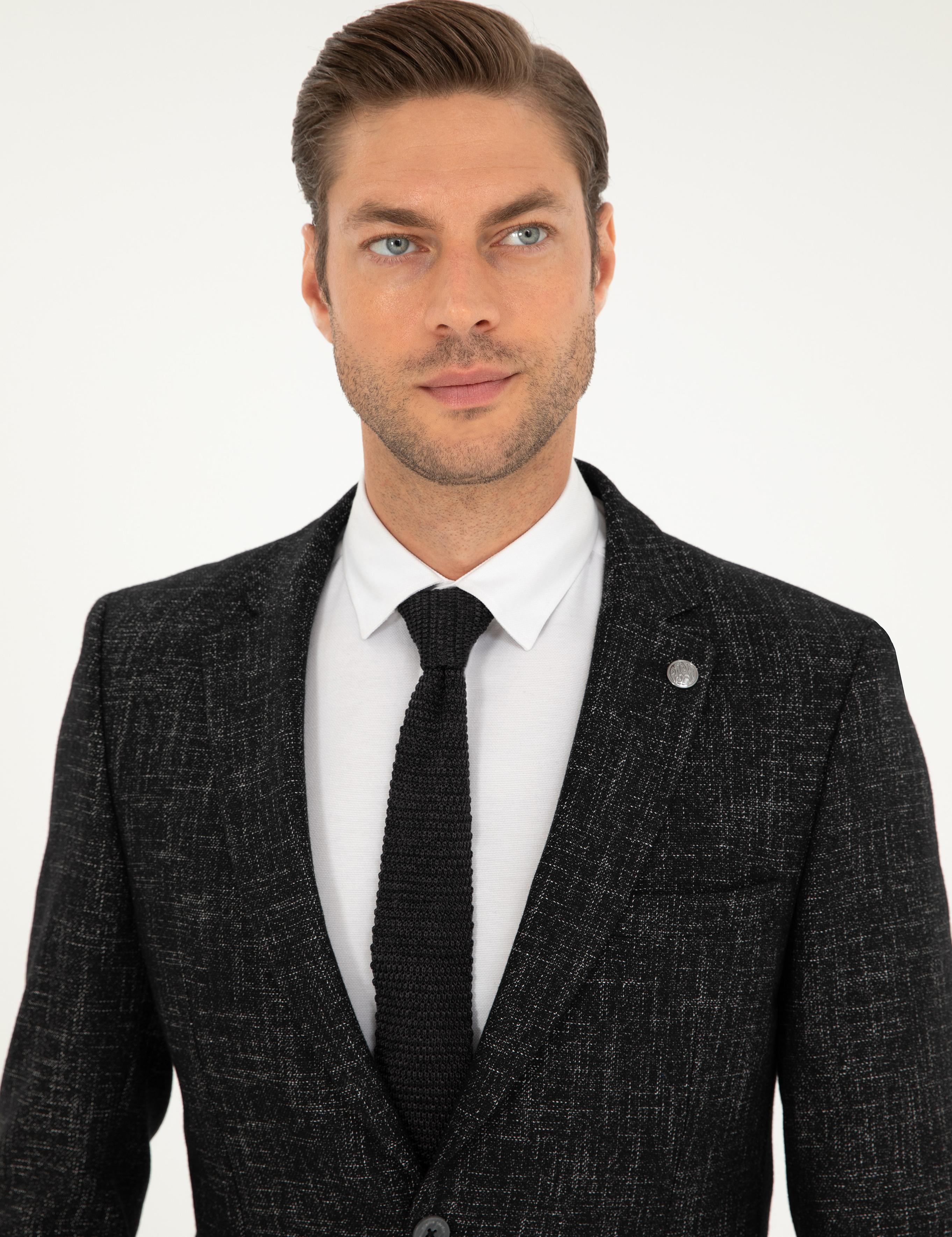 Siyah Yün Karışımlı Ex. Slim Fit Ceket