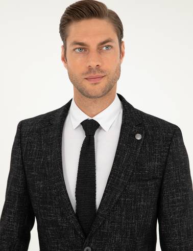 Siyah Yün Karışımlı Ex. Slim Fit Ceket