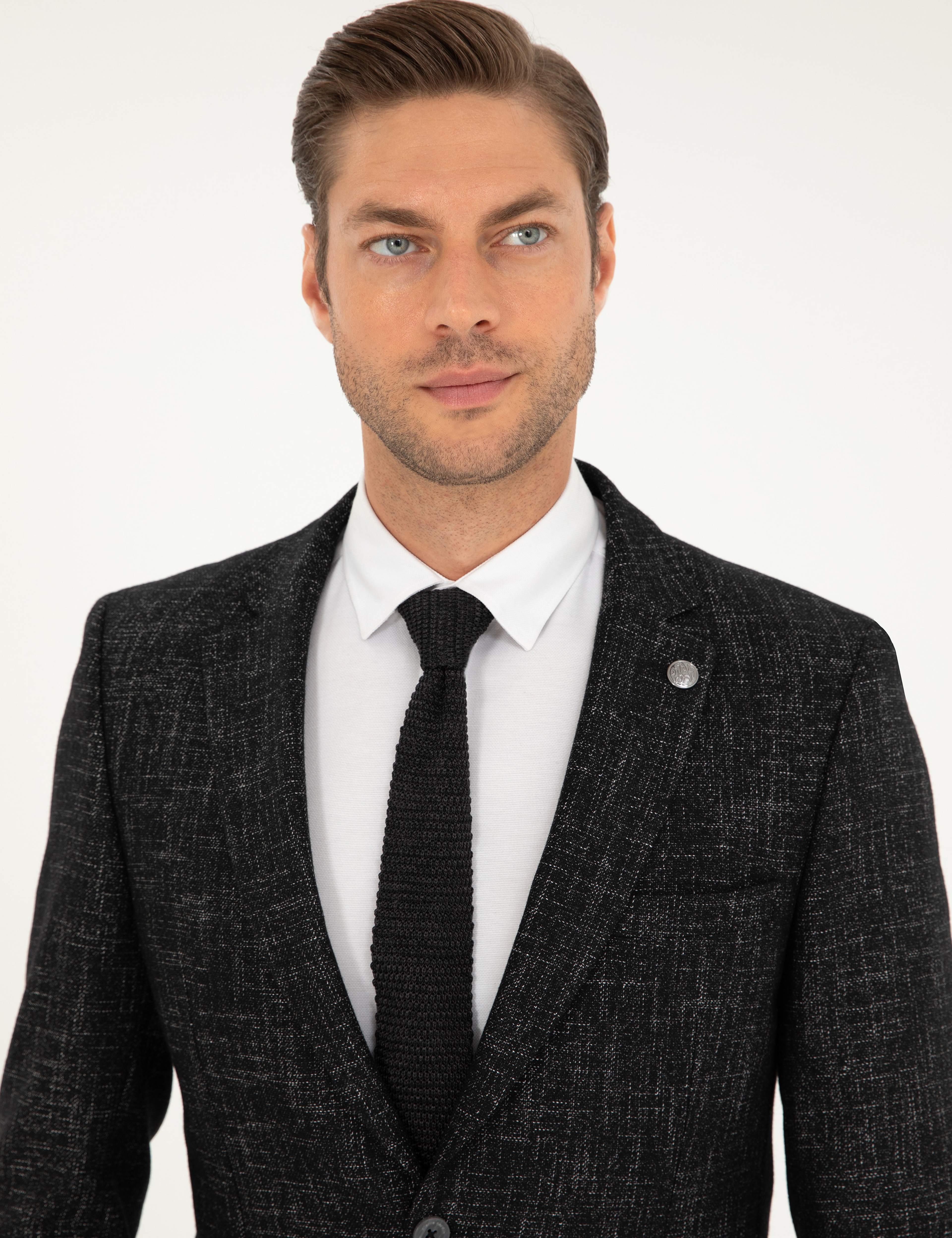 Siyah Yün Karışımlı Ex. Slim Fit Ceket