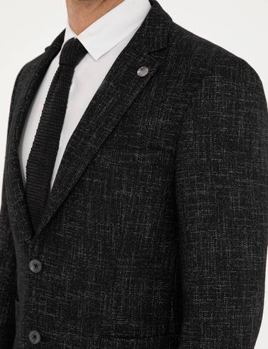 Siyah Yün Karışımlı Ex. Slim Fit Ceket