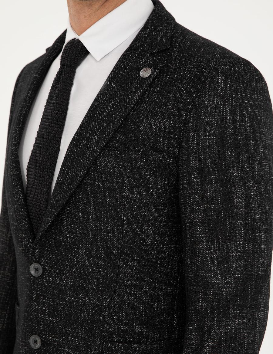 Siyah Yün Karışımlı Ex. Slim Fit Ceket