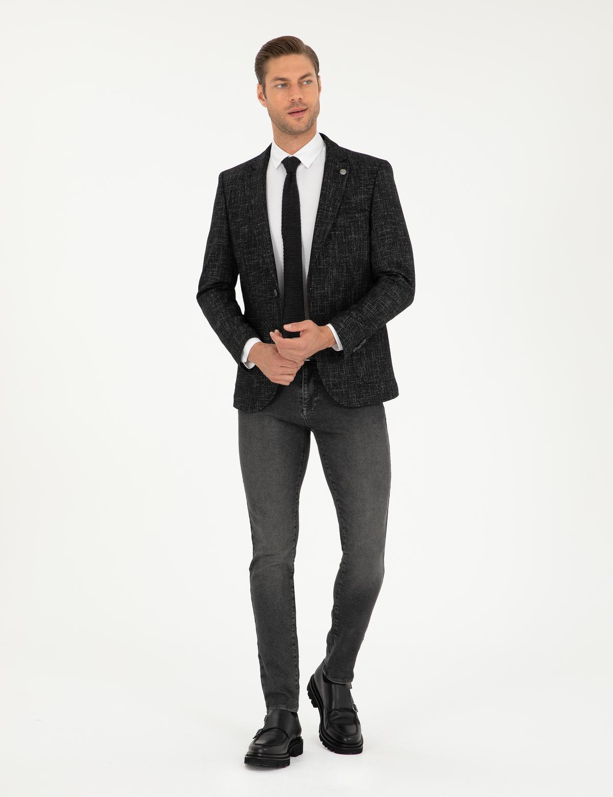 Siyah Yün Karışımlı Ex. Slim Fit Ceket - 50291928050