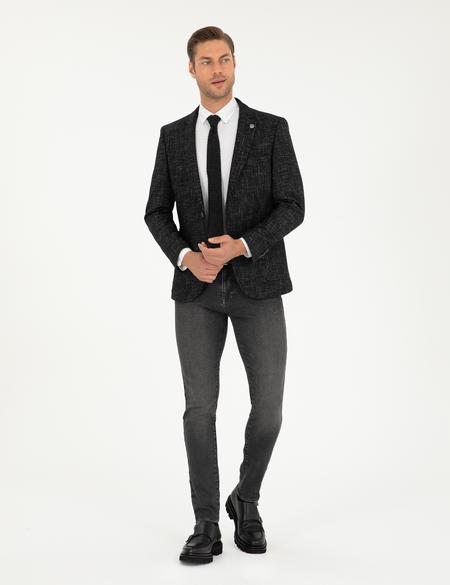 Siyah Yün Karışımlı Ex. Slim Fit Ceket - 50291928050