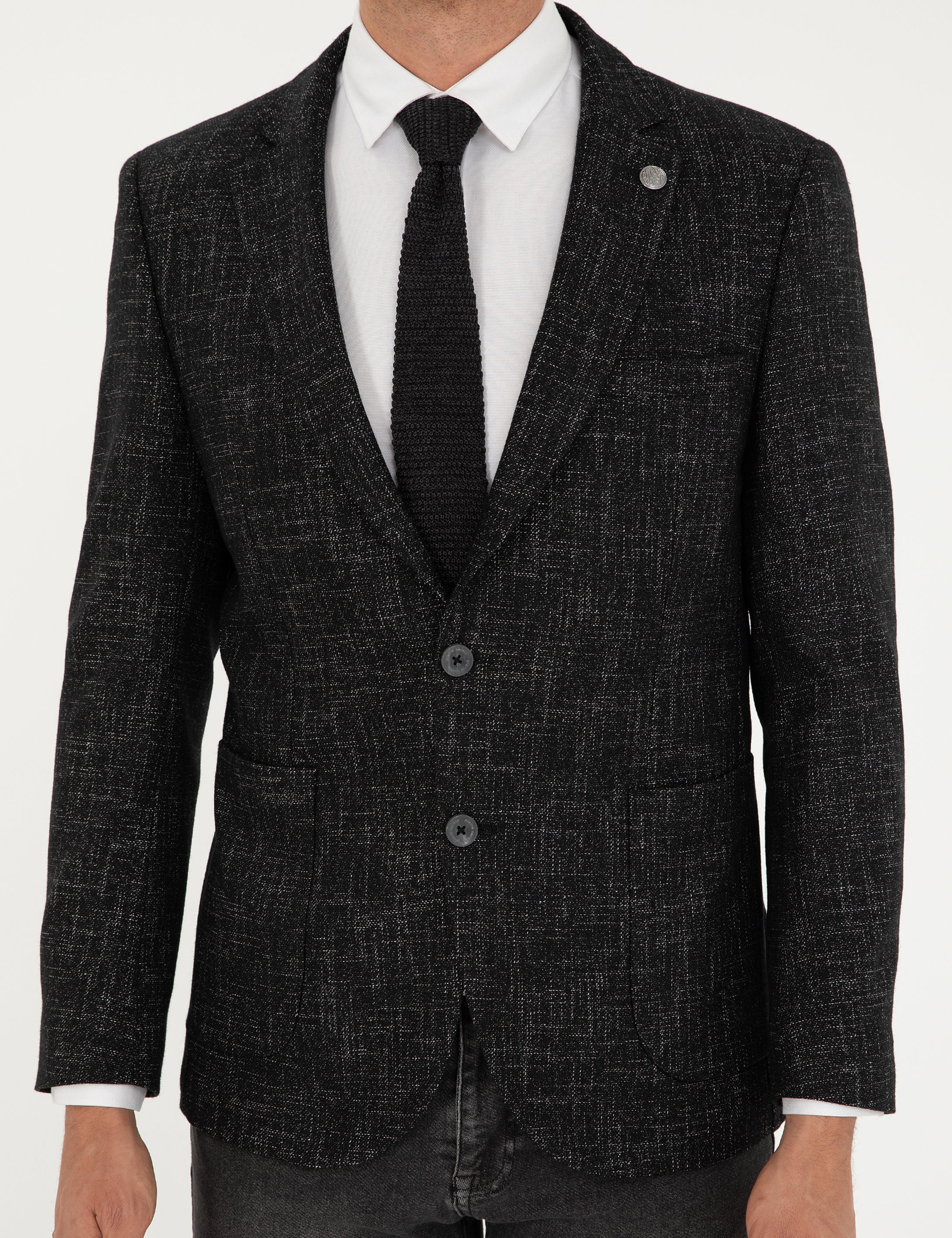 Siyah Yün Karışımlı Ex. Slim Fit Ceket - Image 6