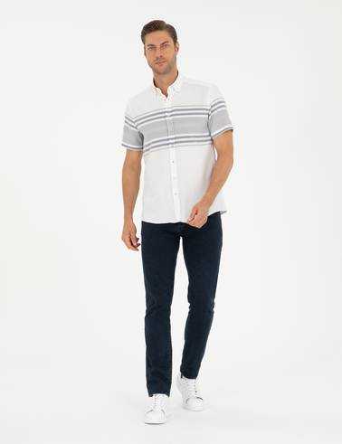 Lacivert Regular Fit Kısa Kollu Gömlek