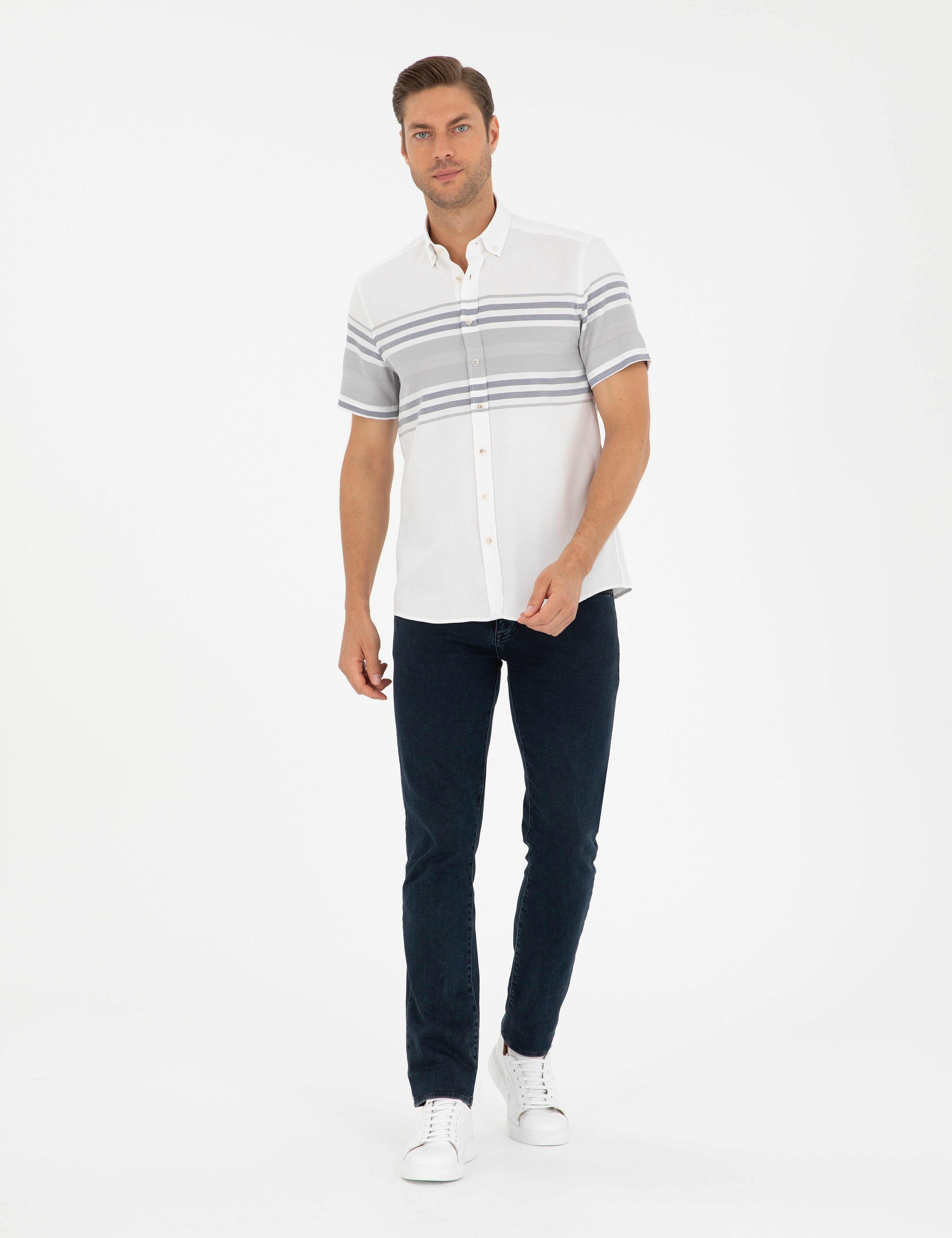 Lacivert Regular Fit Kısa Kollu Gömlek