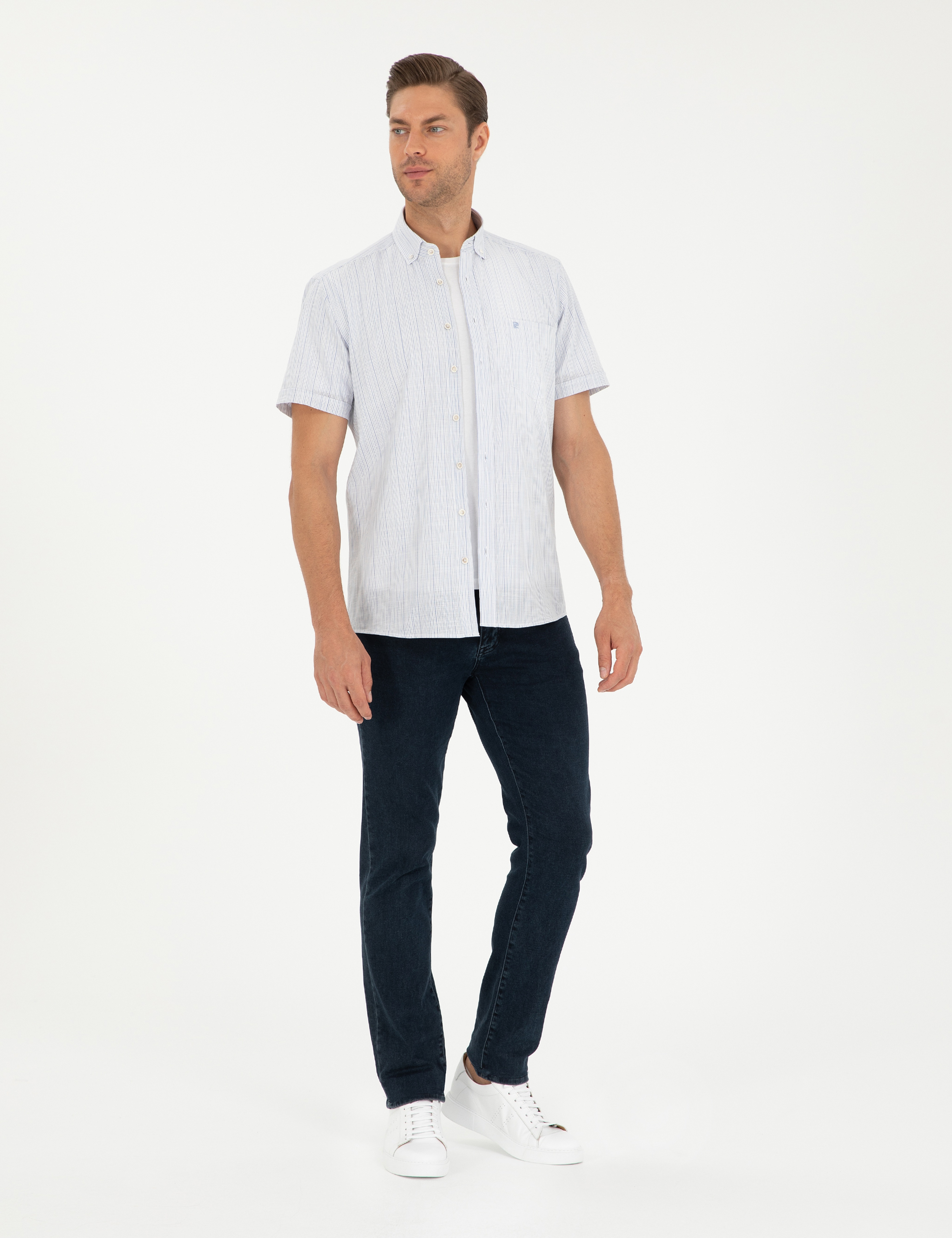 Mavi Regular Fit Kısa Kollu Gömlek - Image 4