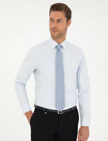 Açık Mavi Slim Fit Uzun Kollu Basic Gömlek