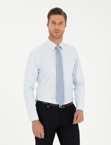 Açık Mavi Slim Fit Uzun Kollu Basic Gömlek