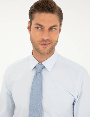 Açık Mavi Slim Fit Uzun Kollu Basic Gömlek