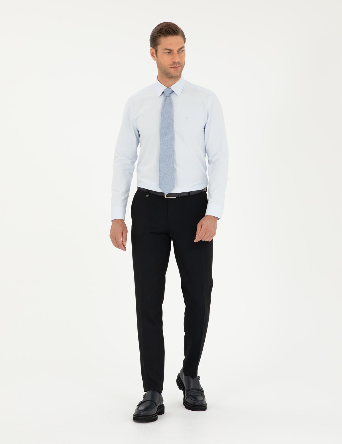 Açık Mavi Slim Fit Uzun Kollu Basic Gömlek - 50292552007