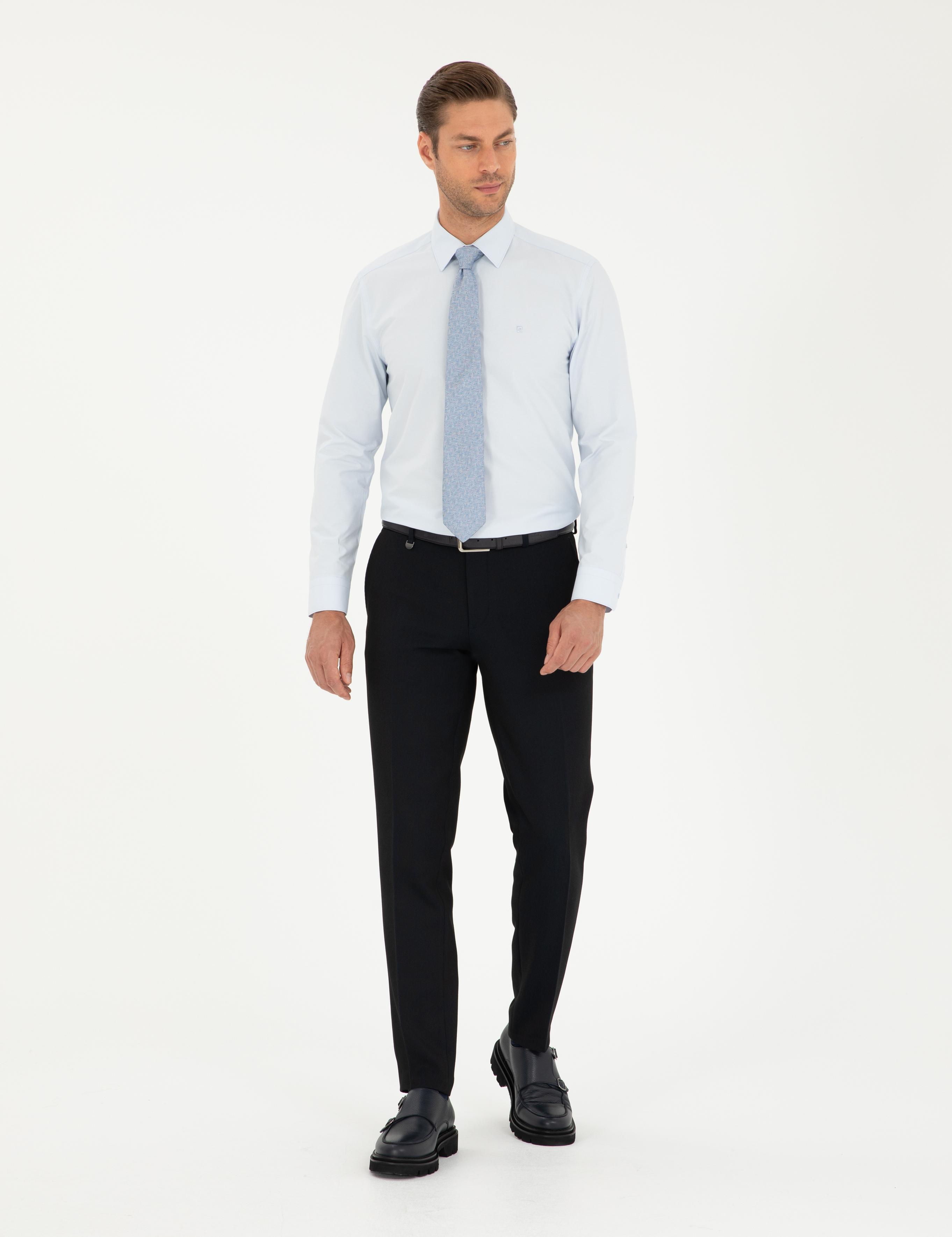 Açık Mavi Slim Fit Uzun Kollu Basic Gömlek