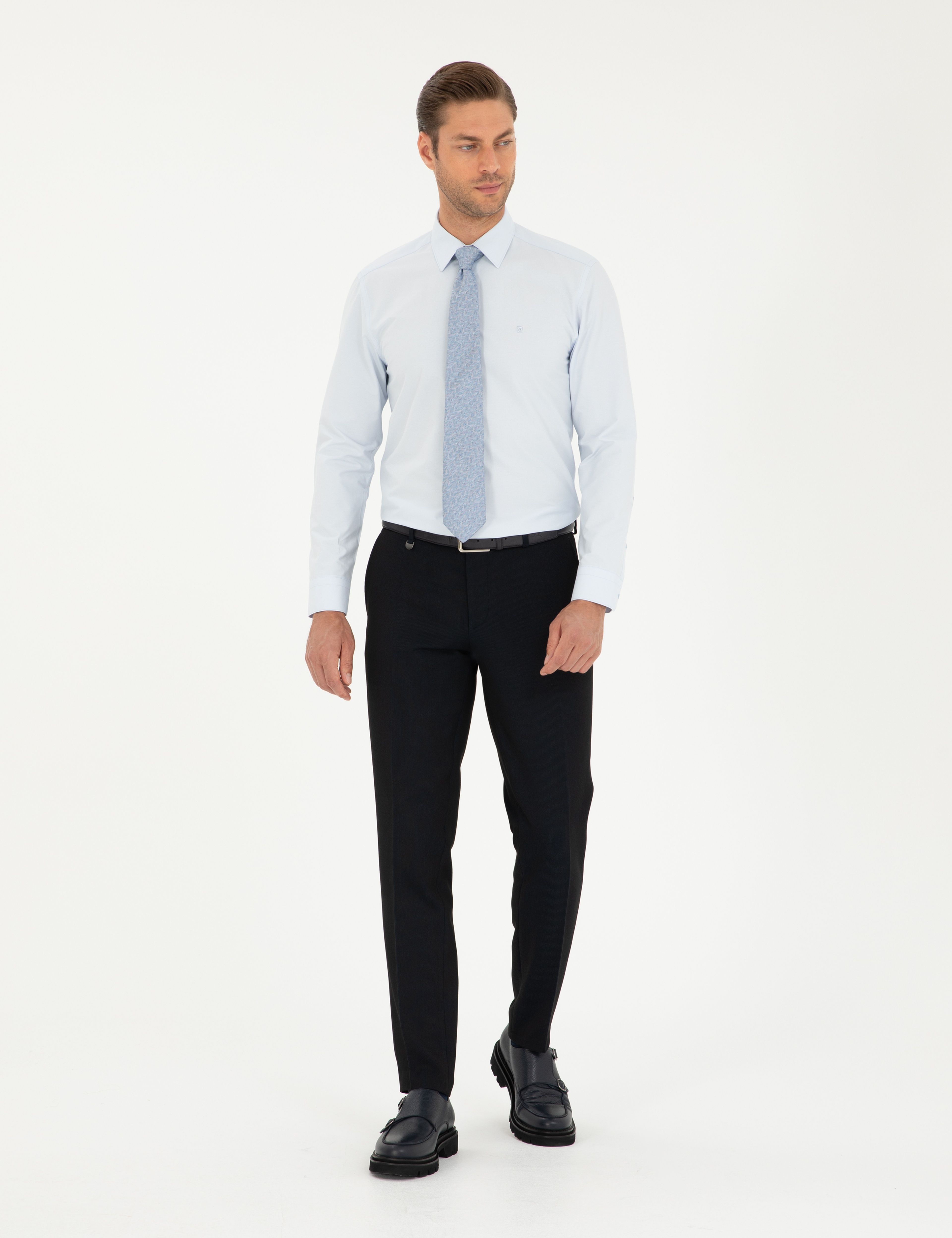 Açık Mavi Slim Fit Uzun Kollu Basic Gömlek - Image 4