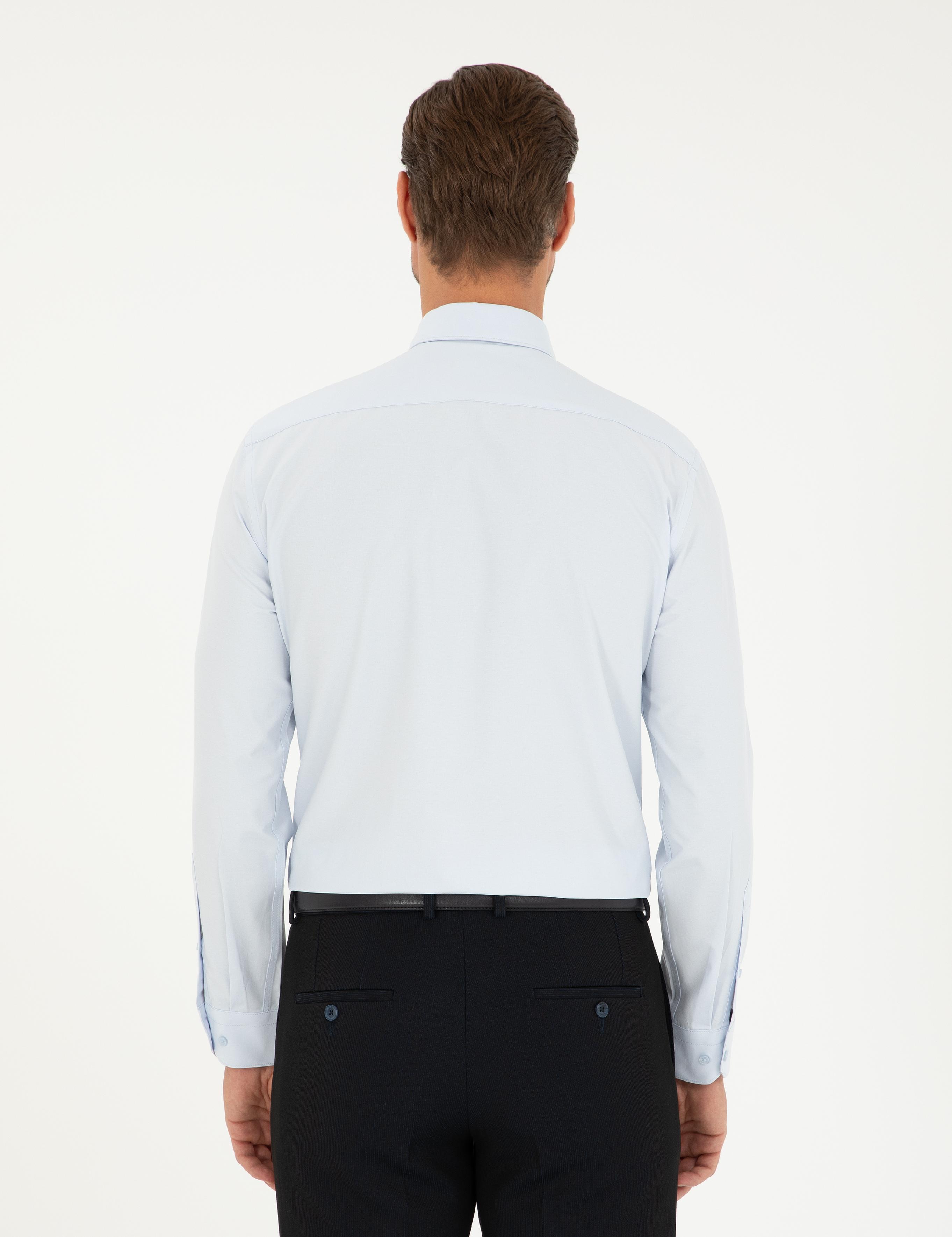 Açık Mavi Slim Fit Uzun Kollu Basic Gömlek