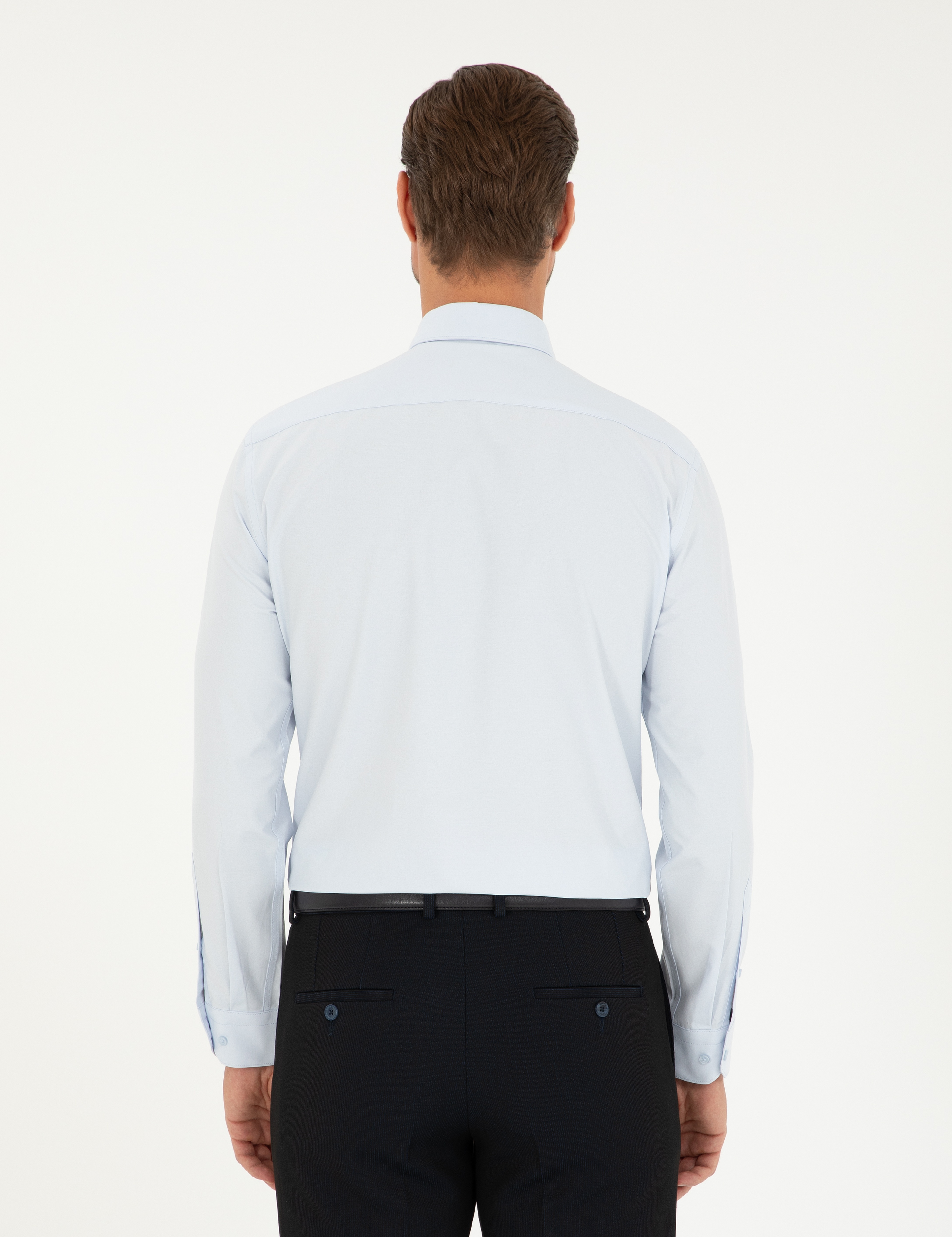 Açık Mavi Slim Fit Uzun Kollu Basic Gömlek - Image 5