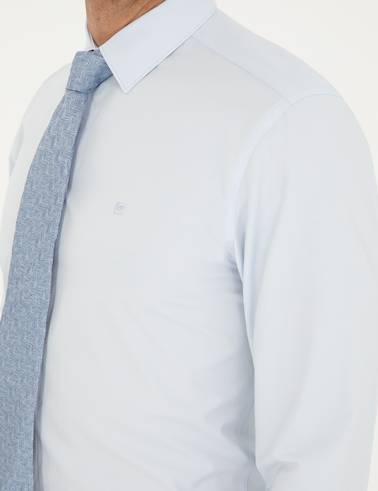 Açık Mavi Slim Fit Uzun Kollu Basic Gömlek