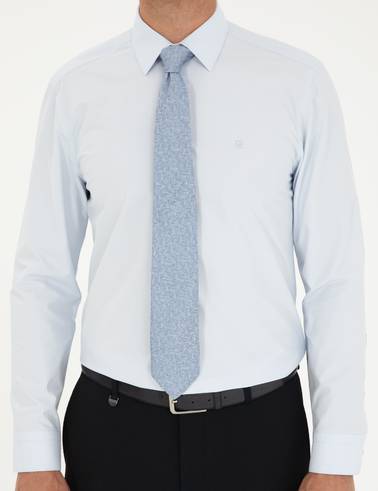 Açık Mavi Slim Fit Uzun Kollu Basic Gömlek