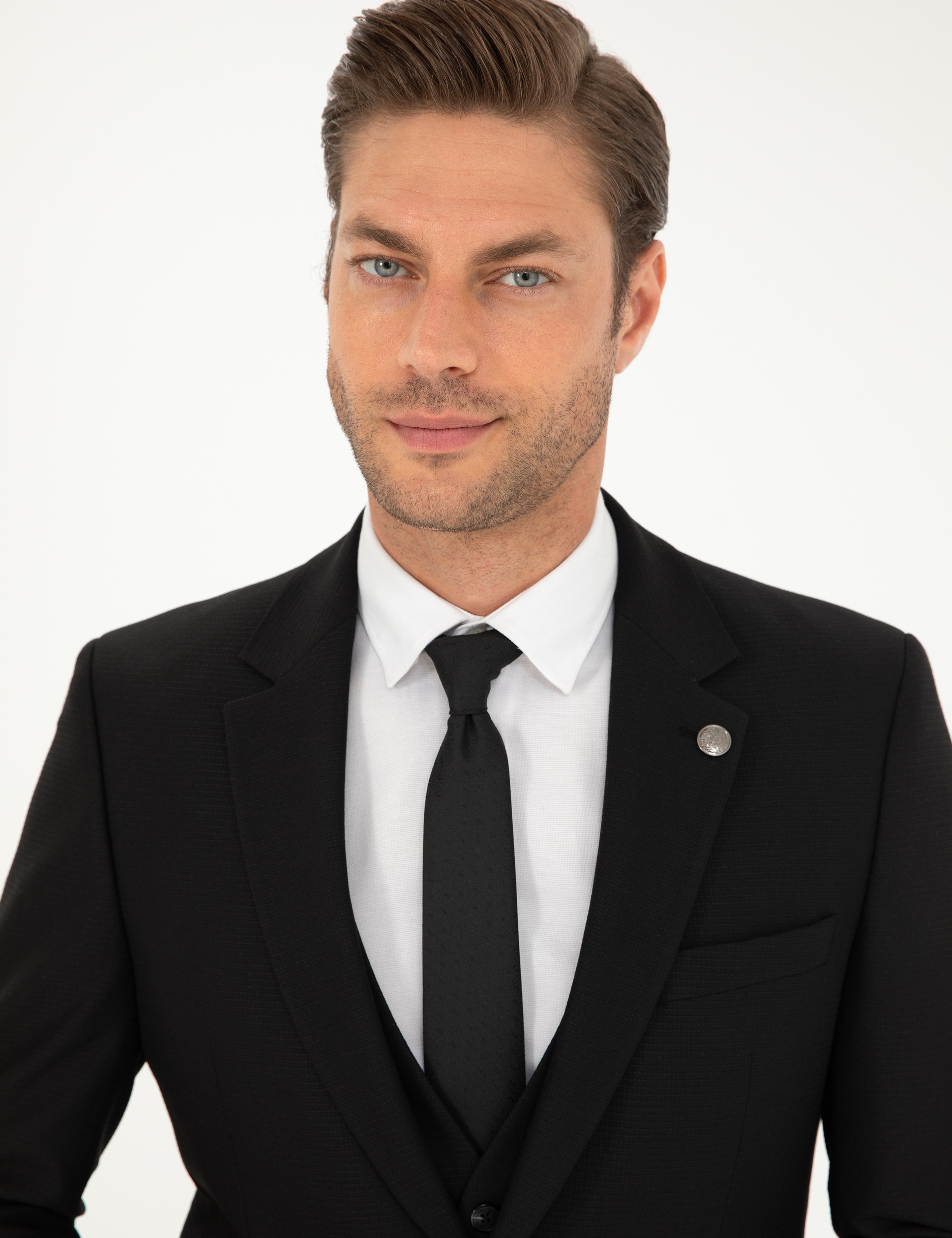 Siyah Slim Fit Yelekli Takım Elbise - Image 5