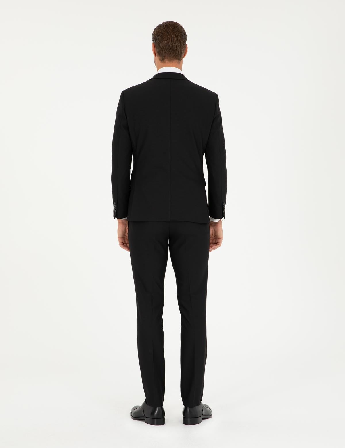 Siyah Slim Fit Yelekli Takım Elbise - 50296490017