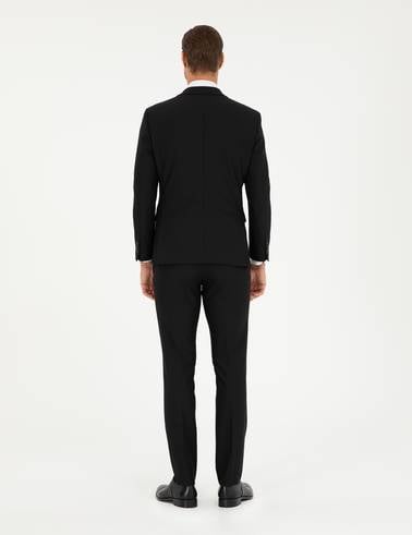 Siyah Slim Fit Yelekli Takım Elbise