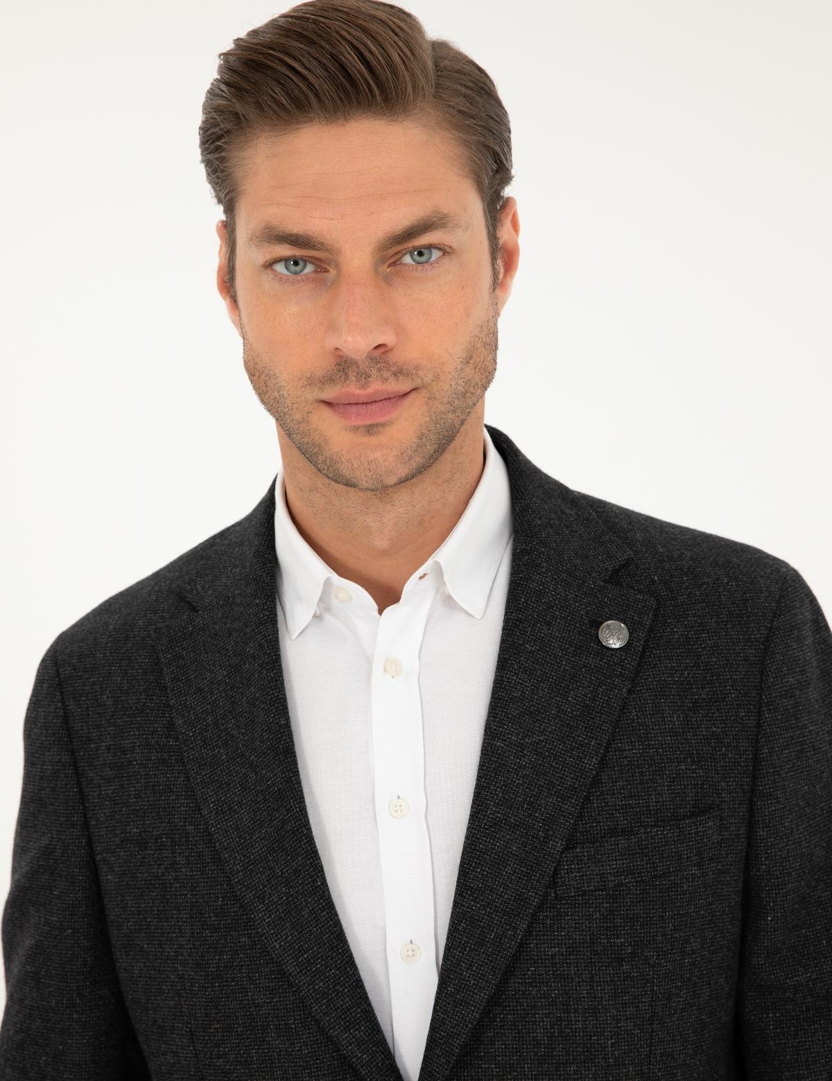 Antrasit Yün Karışımlı Slim Fit Ceket - 50291937005