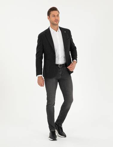 Antrasit Yün Karışımlı Slim Fit Ceket