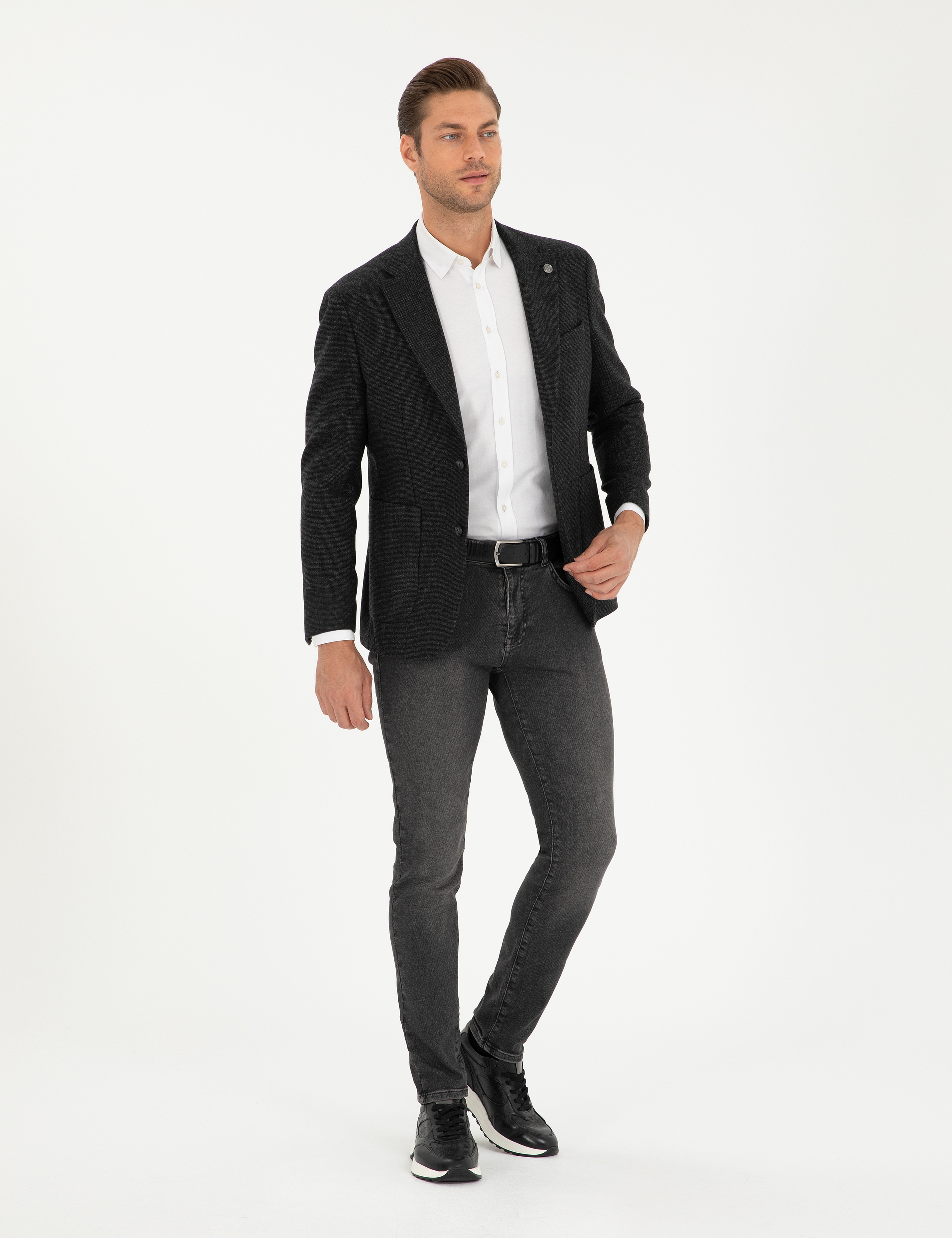 Antrasit Yün Karışımlı Slim Fit Ceket - Image 4