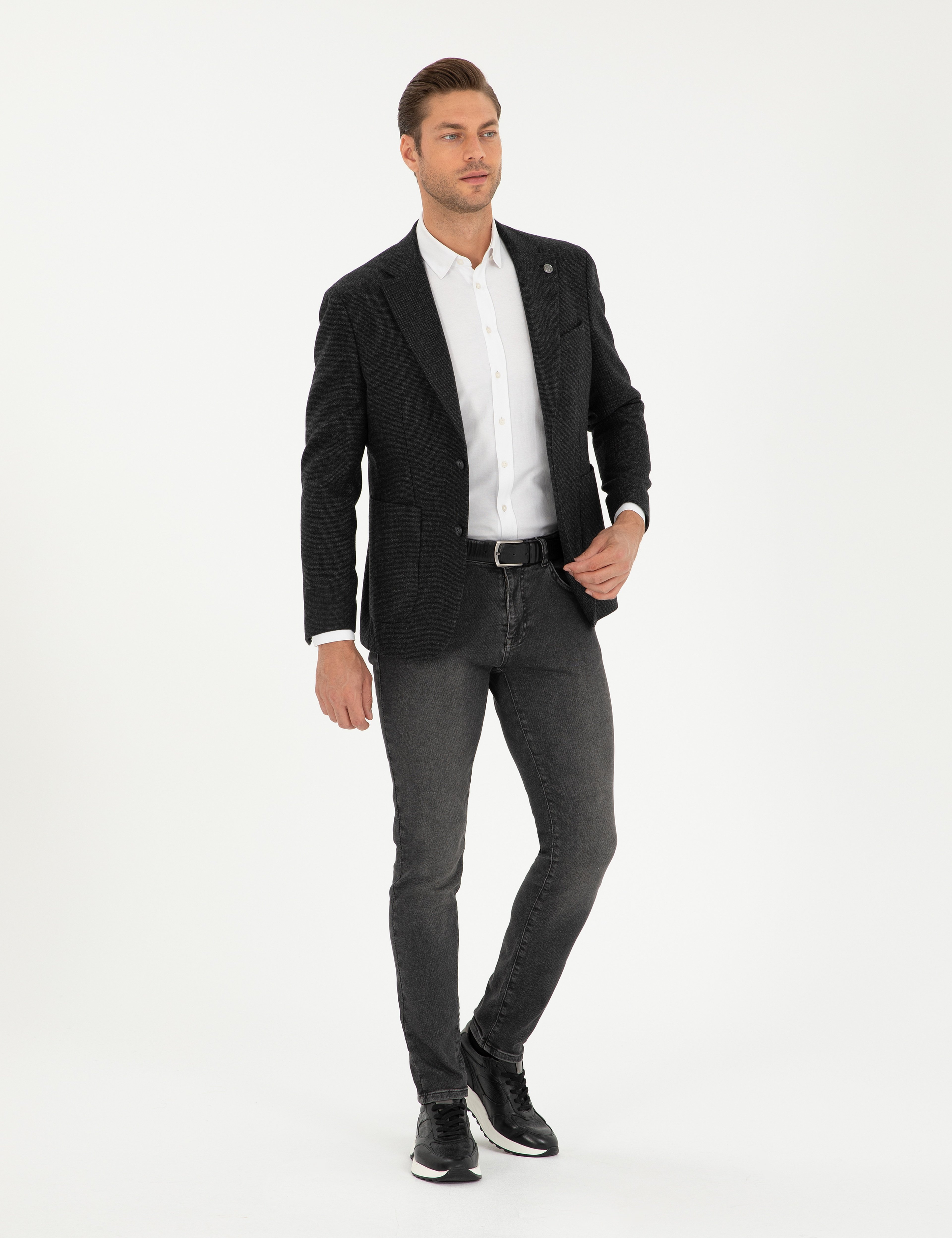 Antrasit Yün Karışımlı Slim Fit Ceket