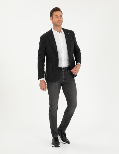 Antrasit Yün Karışımlı Slim Fit Ceket - 50291937005