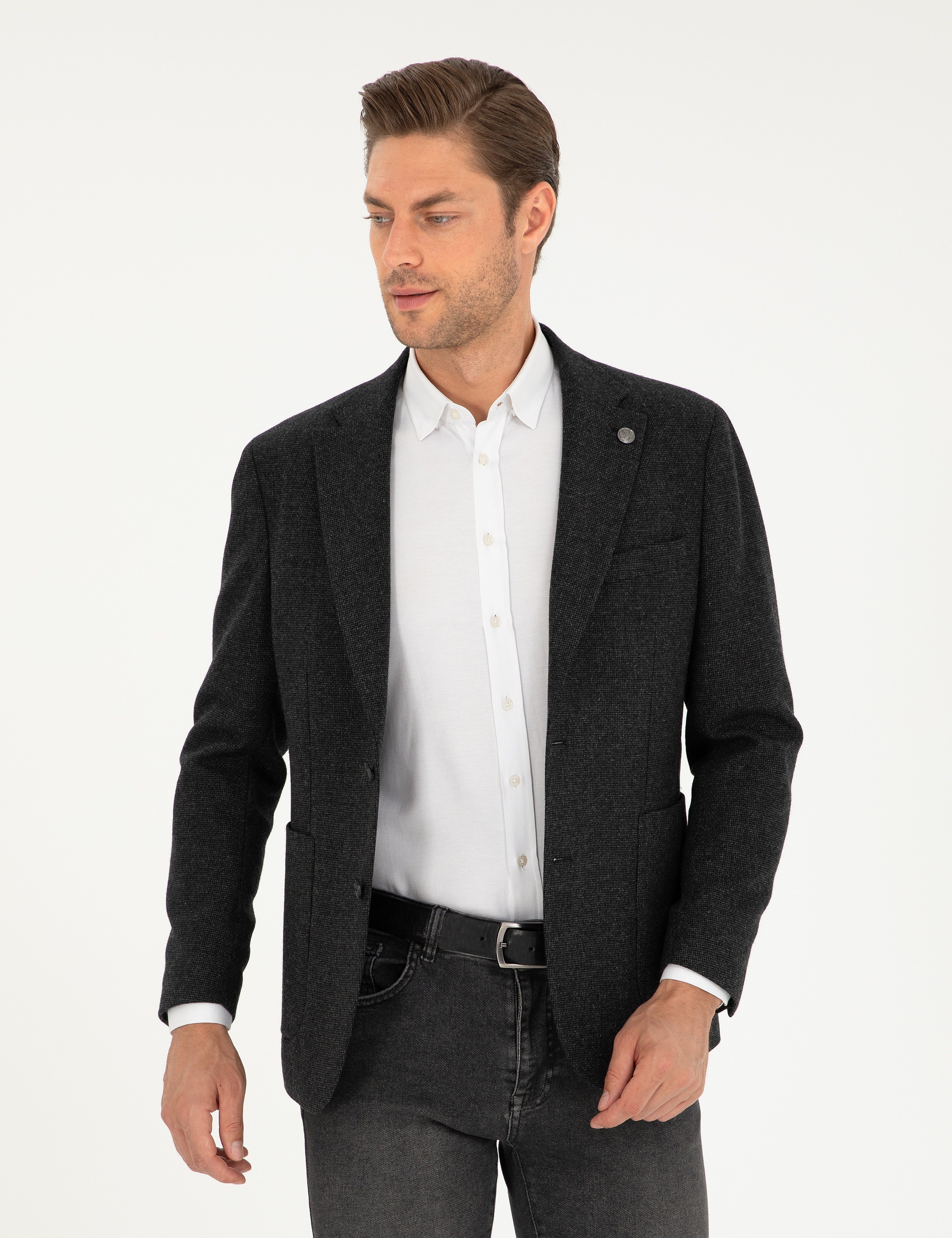 Antrasit Yün Karışımlı Slim Fit Ceket - Image 1
