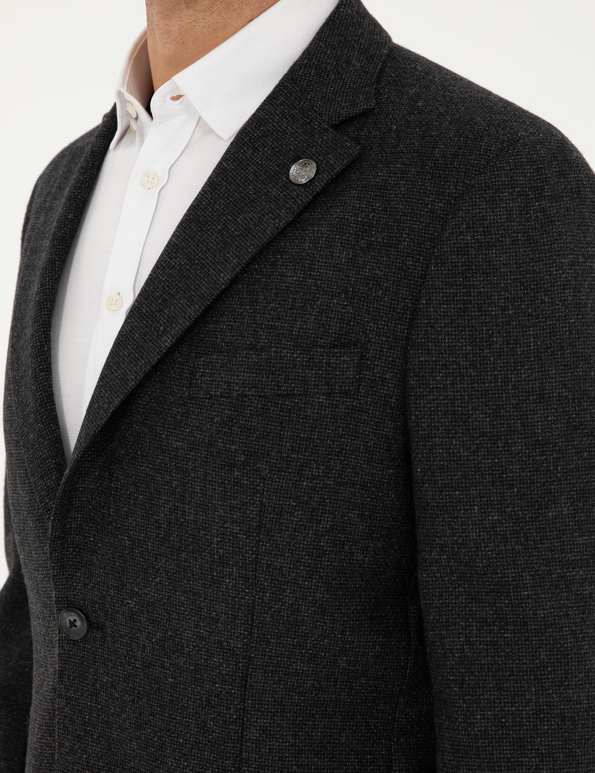 Antrasit Yün Karışımlı Slim Fit Ceket - 50291937005