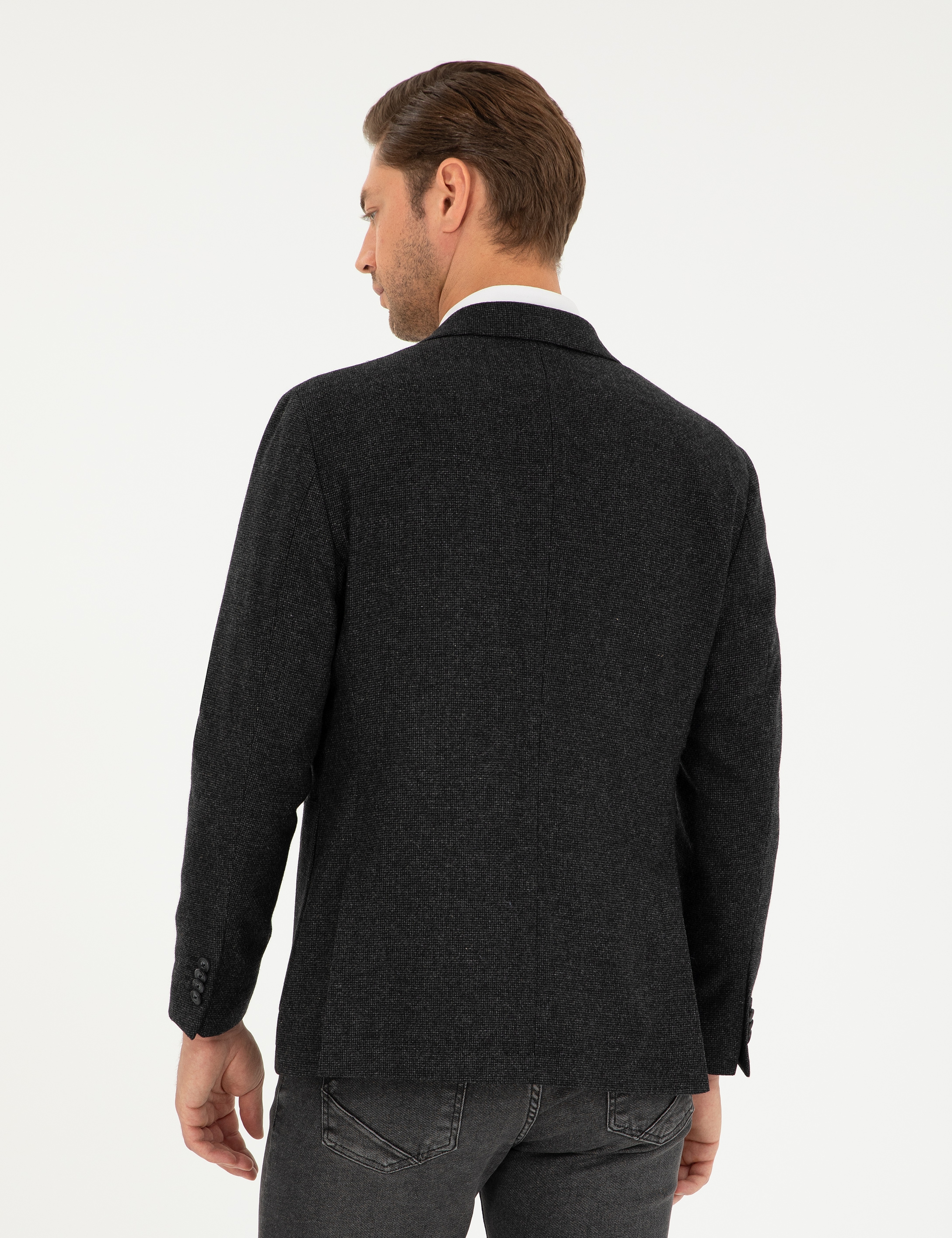 Antrasit Yün Karışımlı Slim Fit Ceket - Image 5