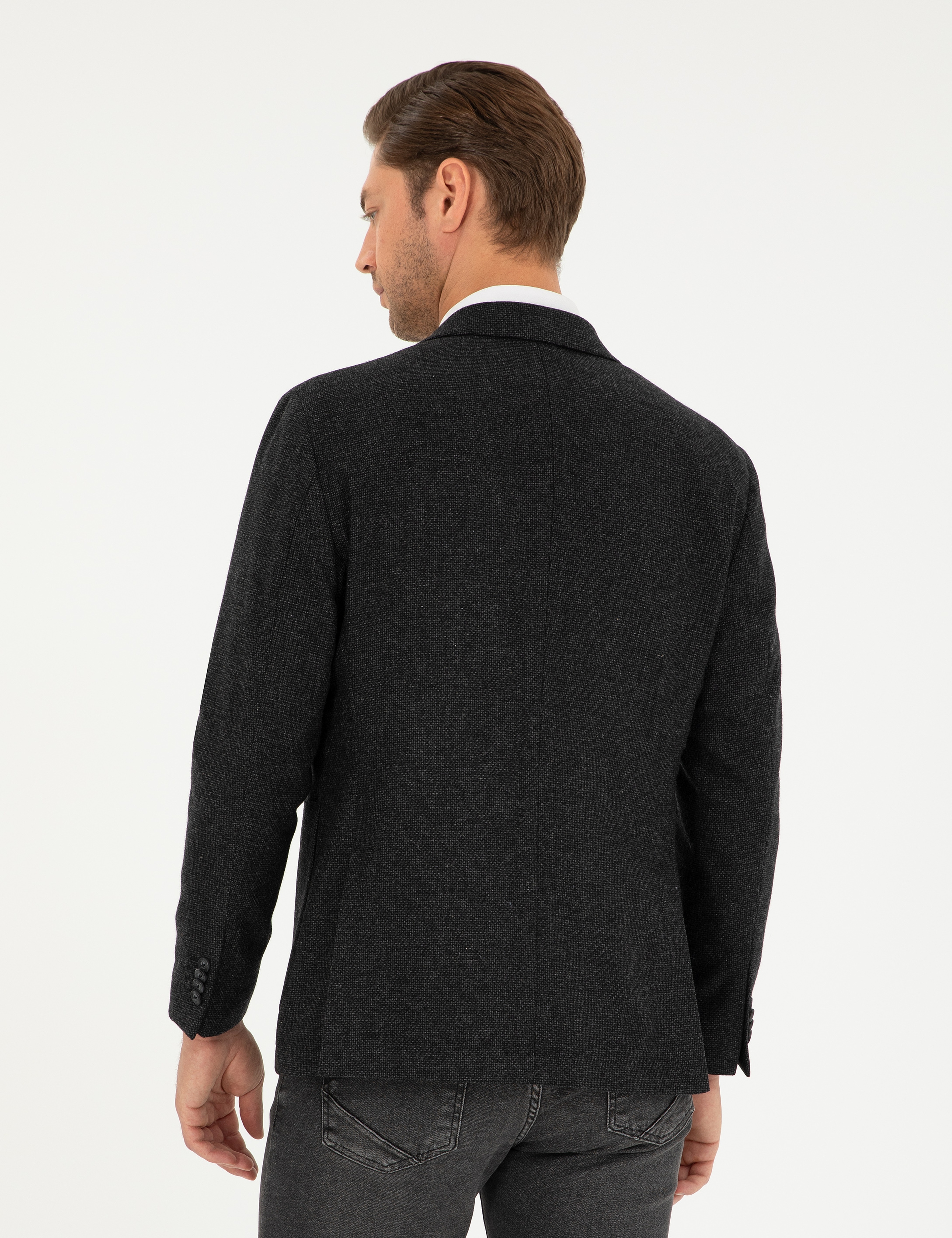 Antrasit Yün Karışımlı Slim Fit Ceket