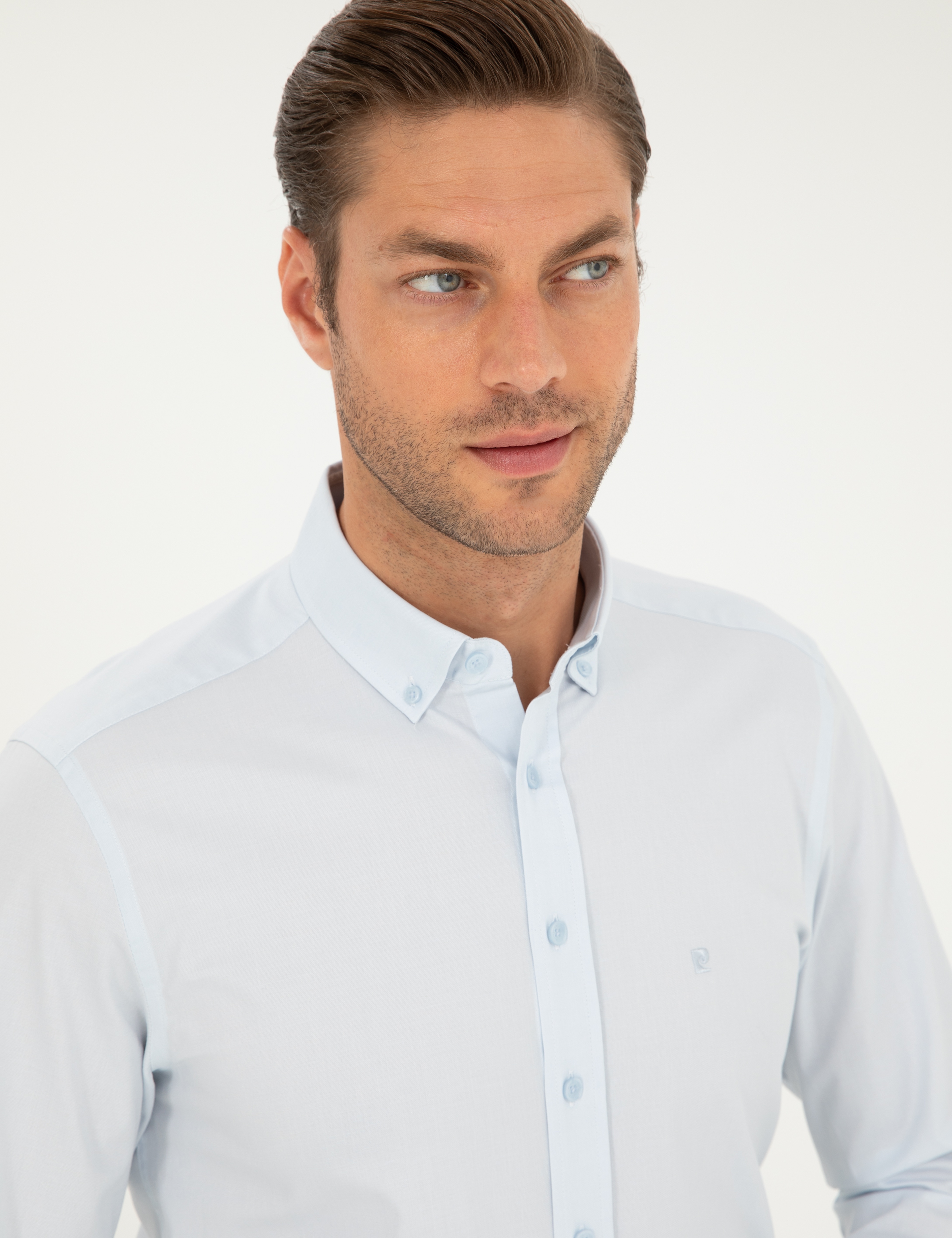 Açık Mavi Slim Fit Uzun Kollu Gömlek - Image 2