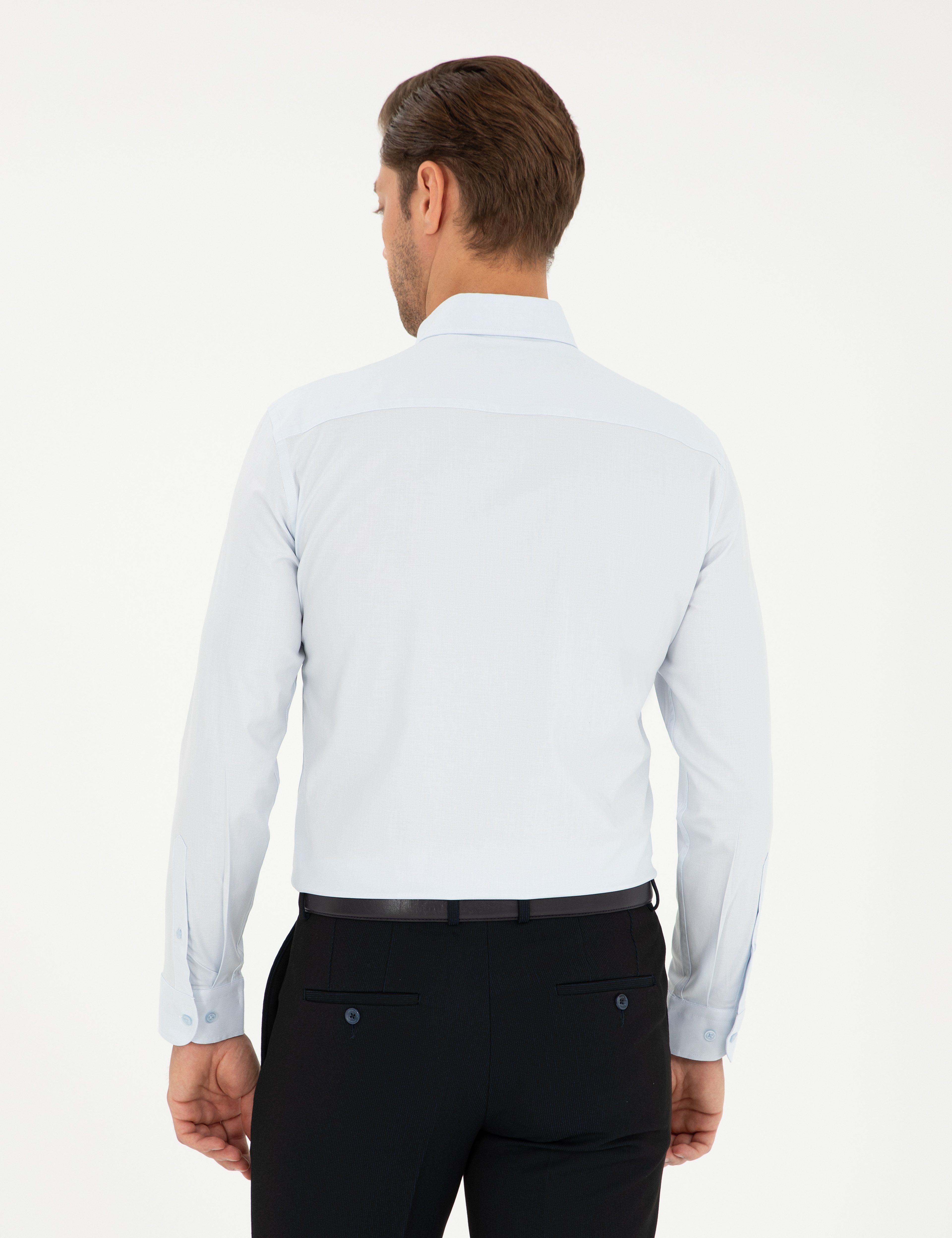 Açık Mavi Slim Fit Uzun Kollu Gömlek - Image 5