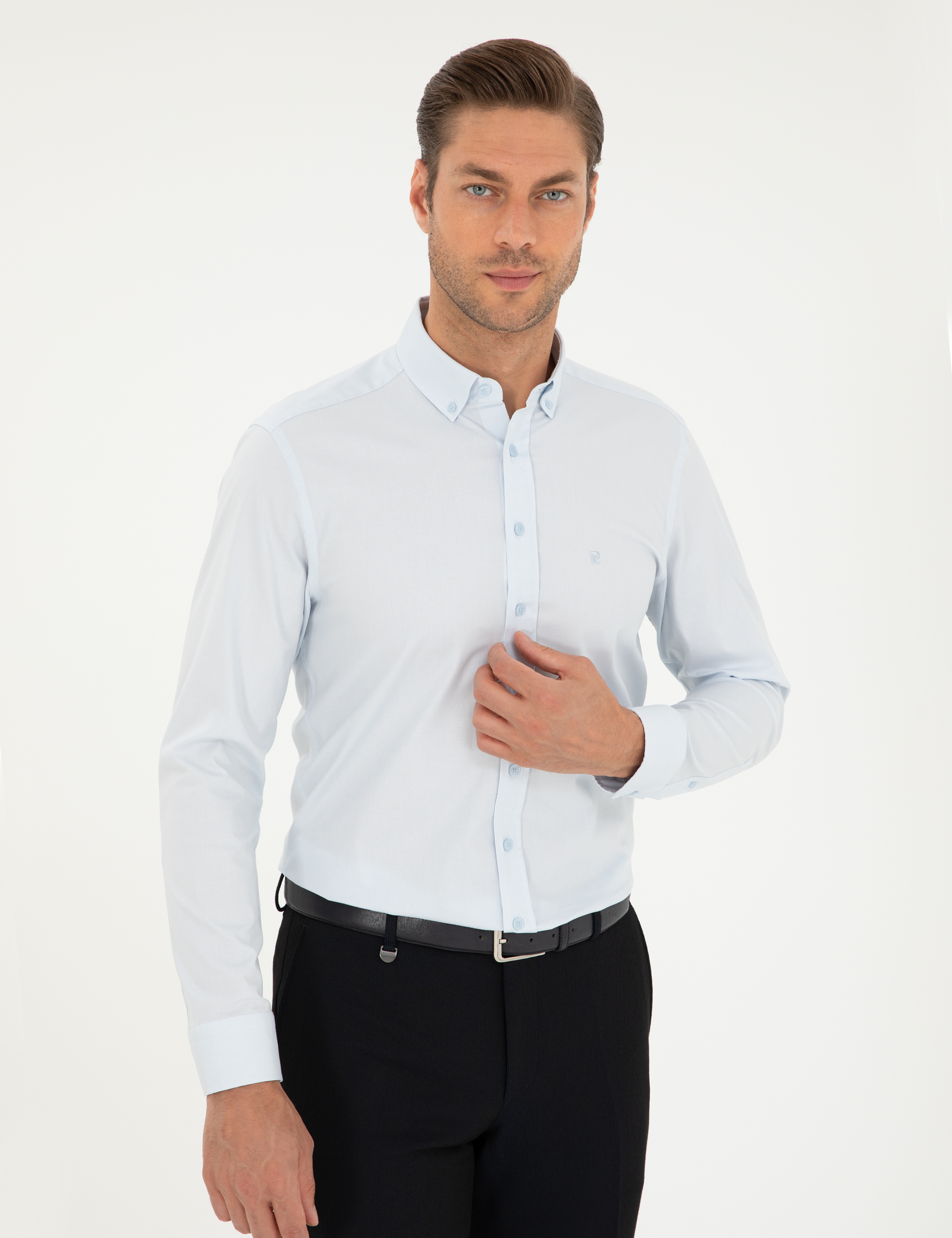 Açık Mavi Slim Fit Uzun Kollu Gömlek - Image 3