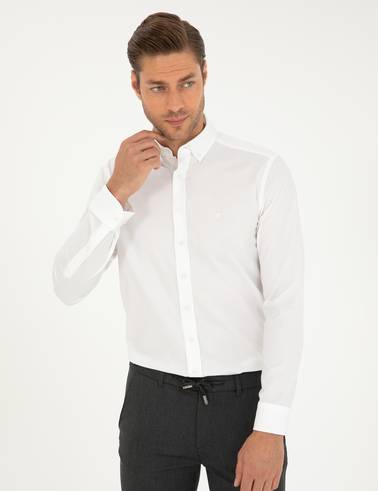 Beyaz Slim Fit Uzun Kollu Gömlek