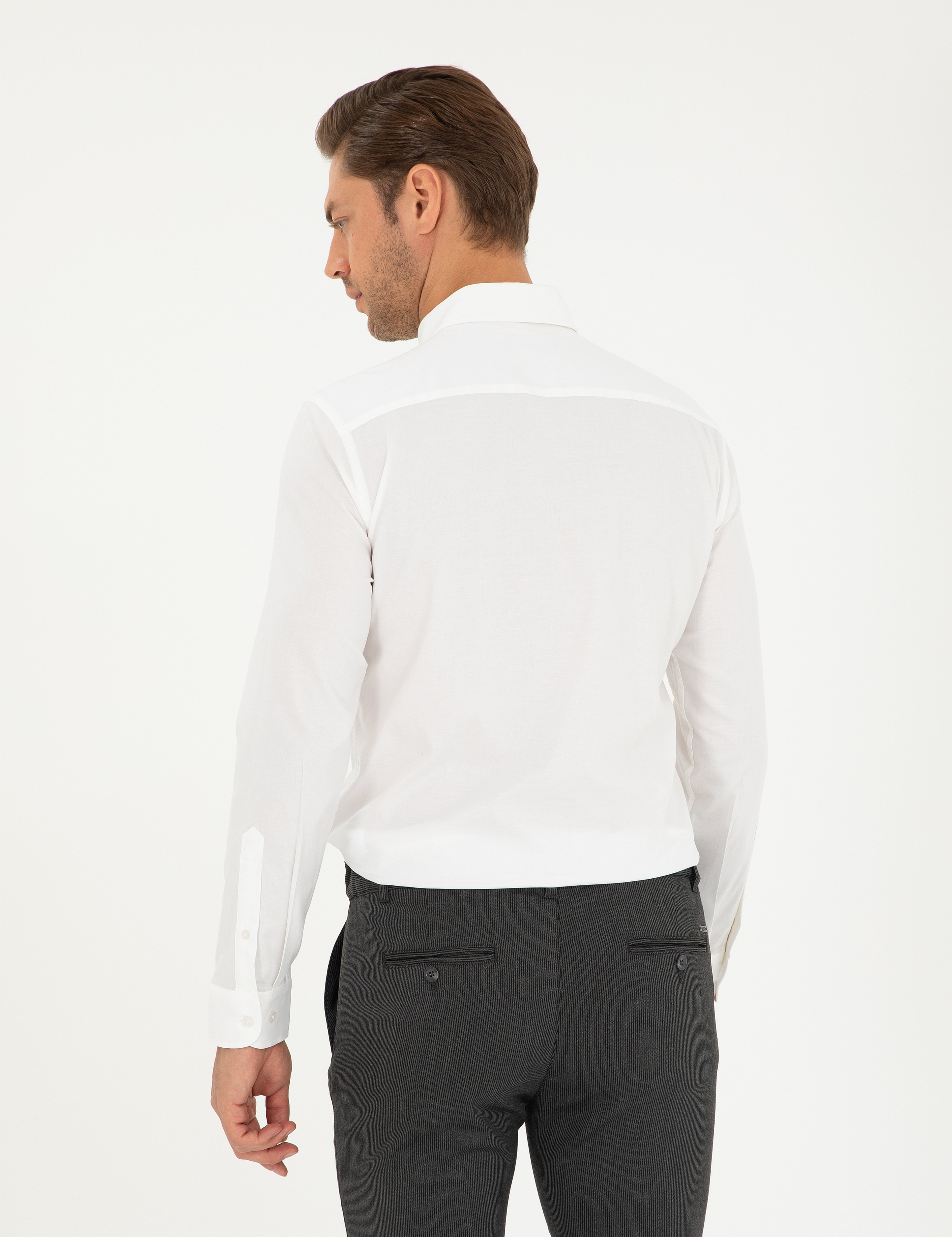 Beyaz Slim Fit Uzun Kollu Gömlek - Image 5