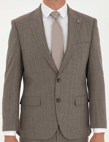 Açık Kahverengi Slim Fit Çizgili Takım Elbise