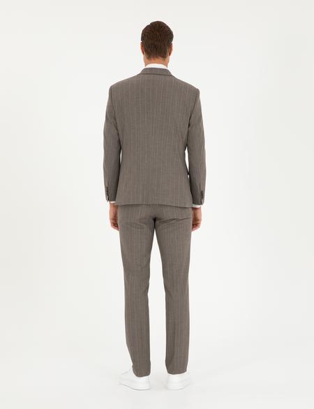 Açık Kahverengi Slim Fit Çizgili Takım Elbise - 50295219062