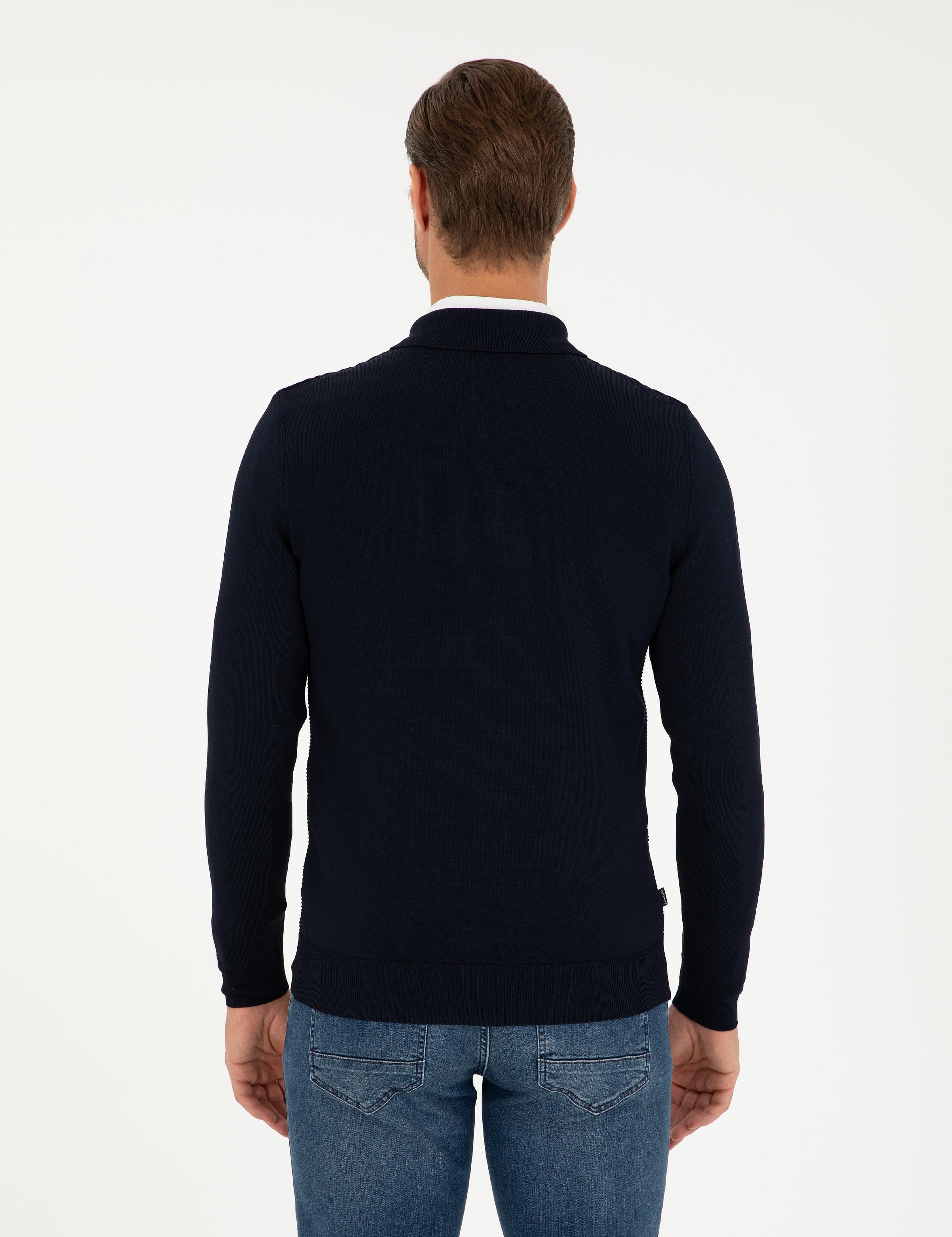 Lacivert Regular Fit Fermuarlı Polo Yaka Triko Kazak