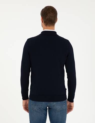 Lacivert Regular Fit Fermuarlı Polo Yaka Triko Kazak