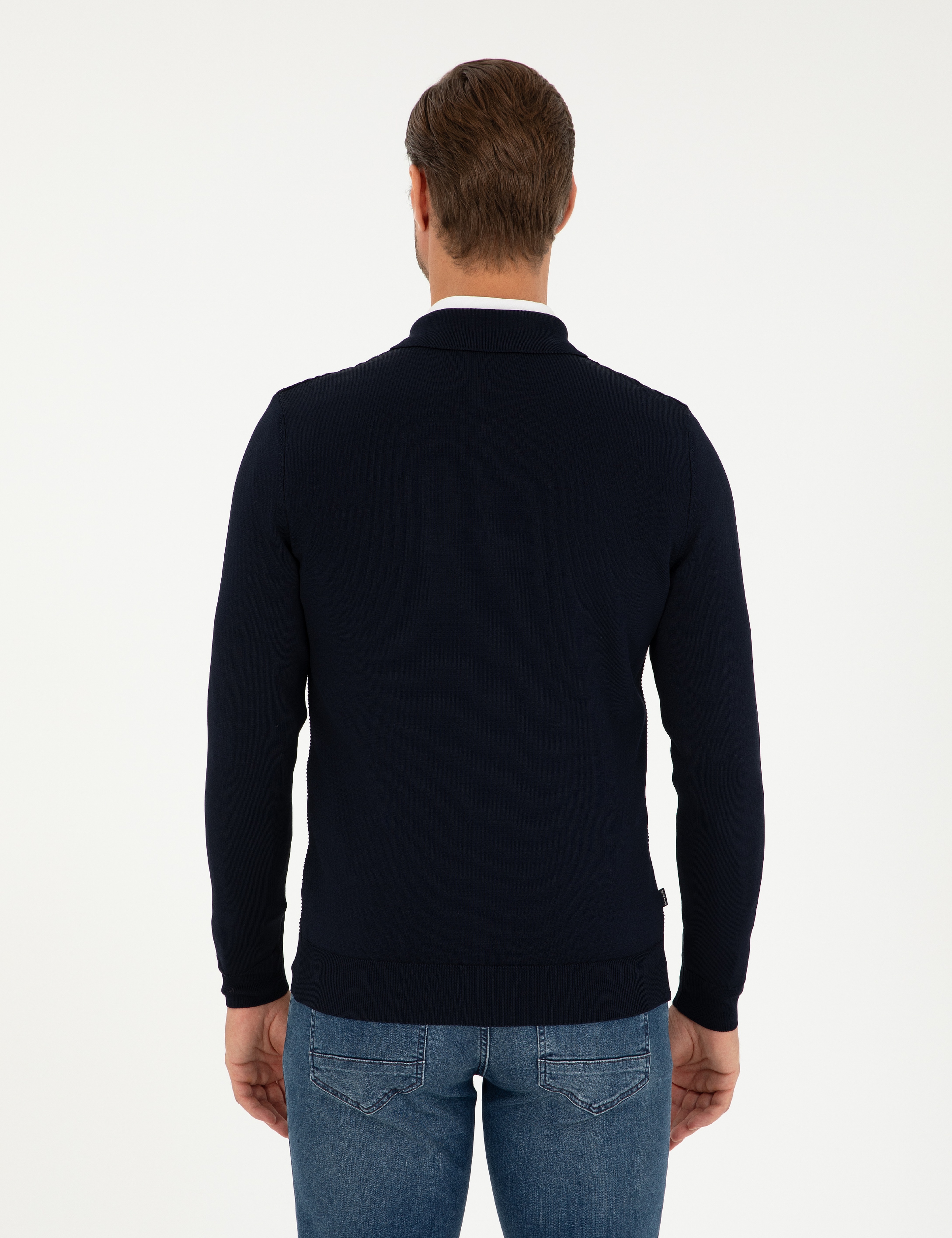 Lacivert Regular Fit Fermuarlı Polo Yaka Triko Kazak