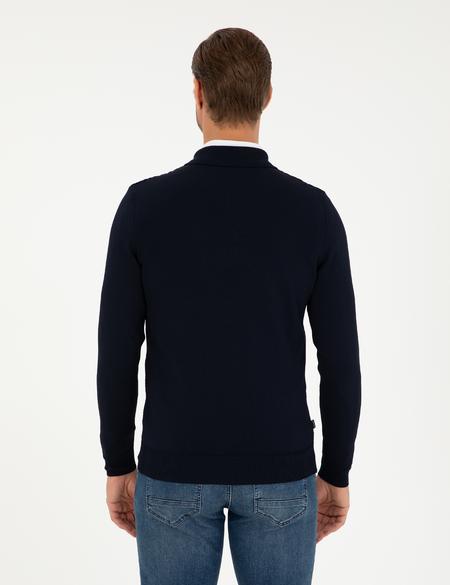 Lacivert Regular Fit Fermuarlı Polo Yaka Triko Kazak - 50296453003