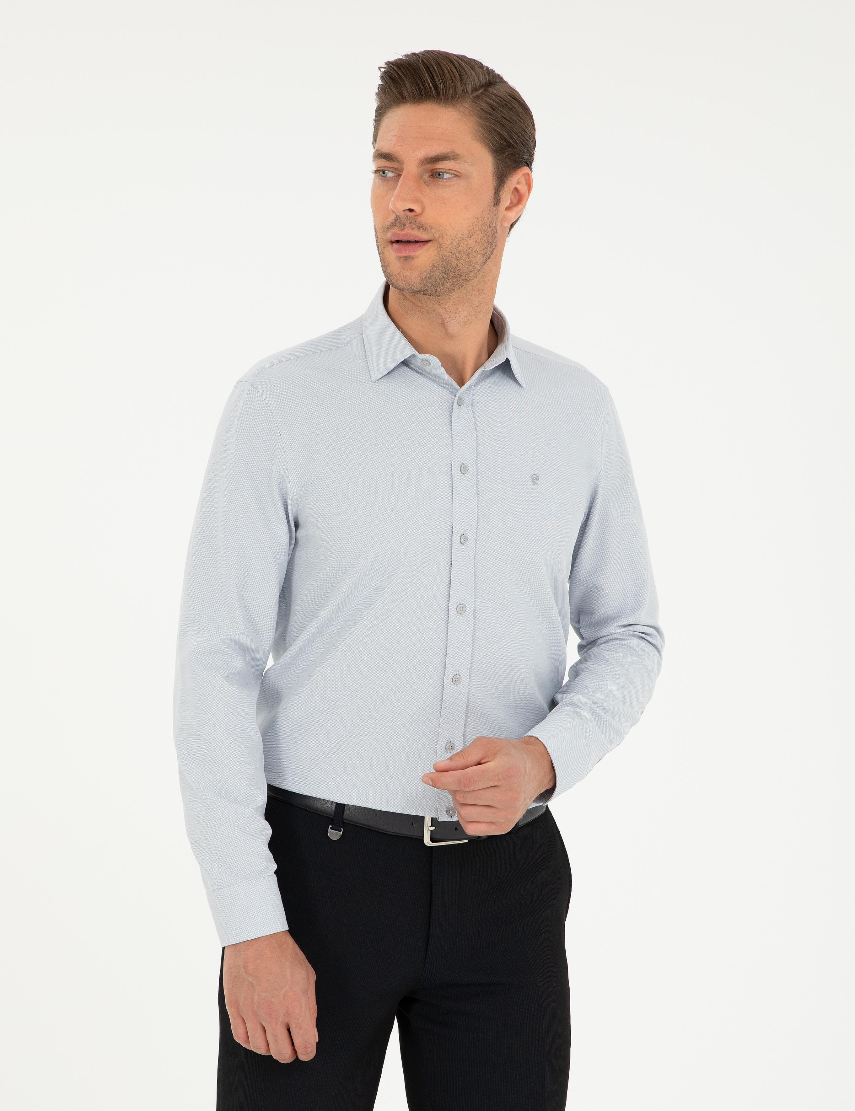 Gri Oxford Slim Fit Uzun Kollu Gömlek