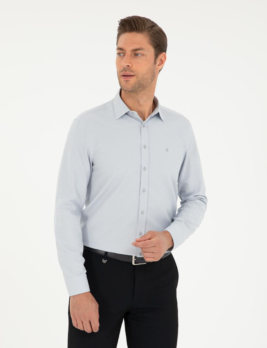 Gri Oxford Slim Fit Uzun Kollu Gömlek